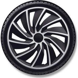 Autostyle - Turbo - Wieldoppenset - Zilver/Zwart - Slagvast Kunststof - 4 Stuks