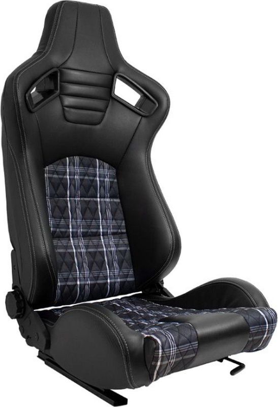 Autostyle - GT SportStoel - Zwart Kunstleder + Grijs Ruitmotief - Dubbelzijdig Verstelbare Rugleuning