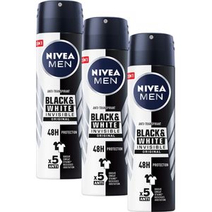 NIVEA MEN Invisible for Black & White Power Deodorant Spray - 3 x 150 ml - Voordeelverpakking