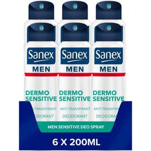 Sanex Men Sensitive Deodorant Anti-Transpirant Spray - 6 x 200ml - 24 uur Bescherming - Voordeelverpakking