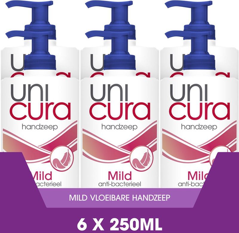 Unicura Mild Antibacteriële Vloeibare Handzeep - 6 x 250 ml - Voordeelverpakking