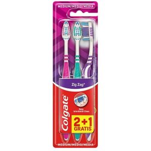 Colgate Zig Zag Lot de 3 brosses à dents manuelles moyennes avec poils croisés multi-angles avec col flexible pour un confort des gencives