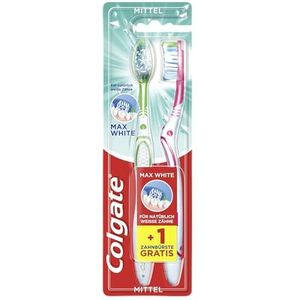 Colgate Tandenborstel Max White, medium, 2 stuks - handtandenborstel voor natuurlijk witte tanden, met middelharde borstelharen