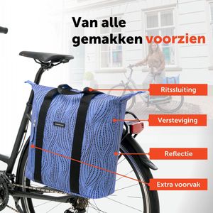 New Looxs Alma Kota - Enkele Fietstas voor Dames - Afneembare Shopper met Rits - Pakaftas Enkel - Boodschappentas met Haken - Stevig en Afneembaar - 24 Liter – Blauw