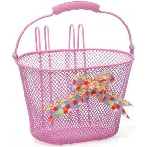 New Looxs Asti Girls Fietsmand Kinderfiets - Roze - Mand voor Meisje - Mandje met Hengsel en Strik - 8 liter