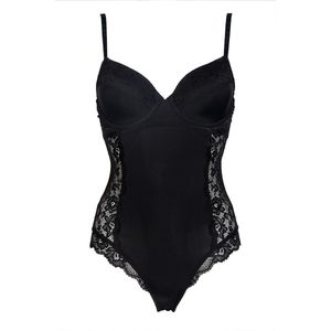 After Eden - Maat 80C Recycle Dames Kanten Bodystocking - Zwart