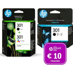 HP 301 - Inktcartridge - Origineel - Standaard capaciteit - Kleur & 2x Zwart - 3-pack + Instant Ink tegoed