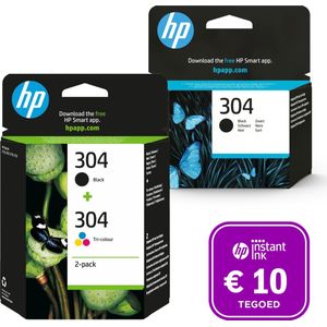 HP 304 - Inktcartridge - Origineel - Kleur & 2x Zwart - 3-pack + Instant Ink tegoed
