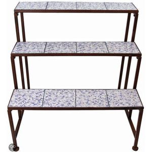 esschert design Pflanzentreppe, Pflanzentreppe, Gusseisen Blumenregal blau-weiß 67cmx54cmx67cm