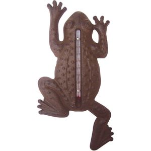 Buiten thermometer van gietijzer in kikker vorm roestbruin tuindecoratie 24 cm