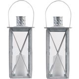 Zilveren Tuinlantaarn/Windlicht van Zink 12 X 12 X 25,5 cm - Tuinverlichting - Kaarsenhouders