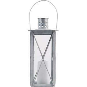 Zilveren Tuinlantaarn/Windlicht van Zink 12 X 12 X 25,5 cm - Tuinverlichting - Kaarsenhouders