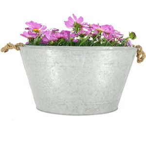 Esschert Design Teil/plantenpot/bloempot -groot - zink - zilver - L50 x D36 X H27 cm - 22 liter