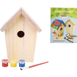 <p>Geef de buurtvogels een plek om zich te nestelen met dit vogelhuisje KG145 van Esschert Design! Het vogelhuisje is gemaakt van geglaceerd dennenhout en is daarmee duurzaam en weerbestendig. Hij kan het hele jaar door gebruikt worden.</p>
<p>Dit doe-het-zelf vogelhuisje wordt geleverd met verf en is geschikt voor mezen, mussen en bonte vliegenvangers. Zou het geen fantastisch cadeautje voor uw kinderen zijn, waarmee ze op speelse wijze in contact kunnen komen met de natuur? Uw kinderen zullen ontzettend genieten van het bouwen en spelen met ons doe-het-zelf vogelhuisje.</p>
<p>De perfecte plek om dit vogelhuisje op te hangen is een rustige, afgelegen, schaduwrijke plek.</p>
<ul>
  <li>Kleur: naturel</li>
  <li>Materiaal: dennenhout</li>
  <li>Afmetingen: 14,8 x 11,7 x 20 cm (L x B x H)</li>
  <li>Met accessoires (3 kleuren verf en een kwast)</li>
</ul>