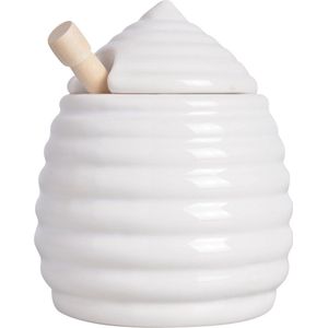 Esschert Design Honingpot incl lepel - wit - keramiek/hout - 400 ml