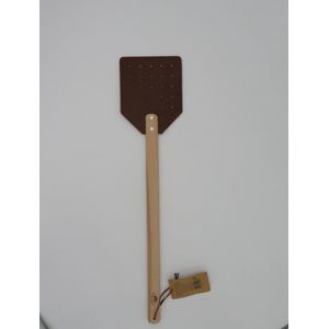 Vliegenmepper - hout/leer - bruin - 52 cm