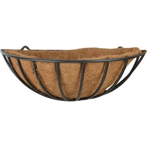 Esschert Design Metalen hangende basket/ruif voor aan de wand/muur - 50 x 19 cm - inclusief kokosinlegvel - bloembakken