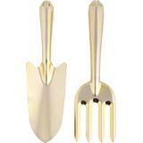 Gouden tuinschep/plantenschep en handhark metaal 27 cm - Tuingereedschap set 2-delig