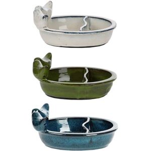 Water/voerbakje keramiek blauw voor vogels