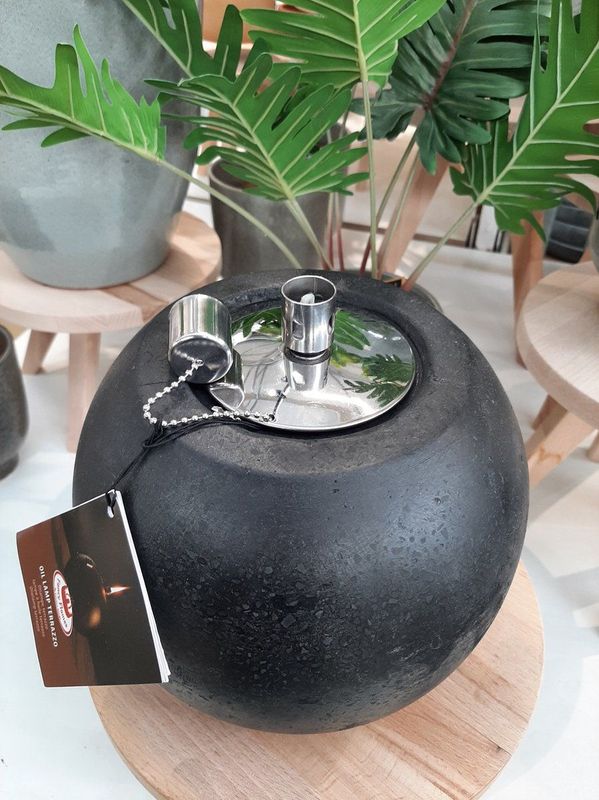 Olielamp terrazzo L - Sfeer tuin - 14,2 x B 14,2 x H 15,6 cm - Zwart - Large