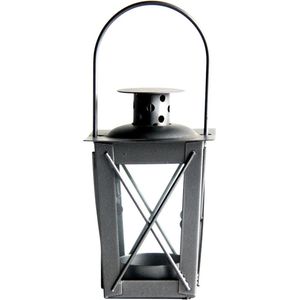 Zilveren tuin lantaarn/windlicht van ijzer 7,5 x 7,5 x 11 cm - Tuinverlichting - Kaarsenhouders - Lantaarns