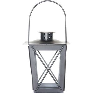 Zilveren tuin lantaarn/windlicht van ijzer 12 x 12 x 16 cm - Tuinverlichting - Kaarsenhouders - Lantaarns