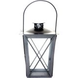 Zilveren tuin lantaarn/windlicht van ijzer 12 x 12 x 20 cm - Tuinverlichting - Kaarsenhouders - Lantaarns