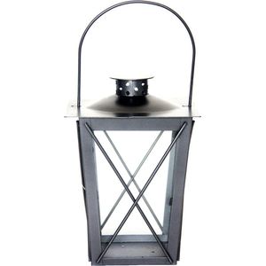 Zilveren tuin lantaarn/windlicht van ijzer 12 x 12 x 20 cm - Tuinverlichting - Kaarsenhouders - Lantaarns
