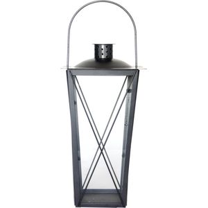 Zilveren tuin lantaarn/windlicht van ijzer 20 x 20 x 40 cm