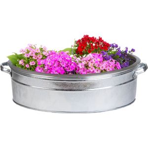 Esschert Design Teil/plantenpot - groot - zink - zilver - L59 x D45 X H15 cm