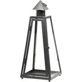 Zilveren tuin lantaarn/windlicht van ijzer 16,7 x 16,7 x 39,9 cm - Tuinverlichting - Kaarsenhouders - Lantaarns
