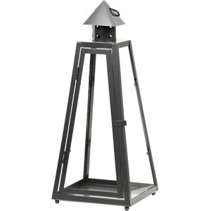Zilveren tuin lantaarn/windlicht van ijzer 16,7 x 16,7 x 39,9 cm - Tuinverlichting - Kaarsenhouders - Lantaarns