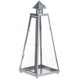Grijze tuin lantaarn/windlicht van ijzer 21,8 x 21,8 x 54,3 cm - Tuinverlichting - Kaarsenhouders - Lantaarns
