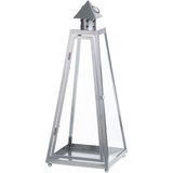 Grijze tuin lantaarn/windlicht van ijzer 21,8 x 21,8 x 54,3 cm - Tuinverlichting - Kaarsenhouders - Lantaarns