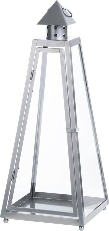 Grijze tuin lantaarn/windlicht van ijzer 21,8 x 21,8 x 54,3 cm - Tuinverlichting - Kaarsenhouders - Lantaarns