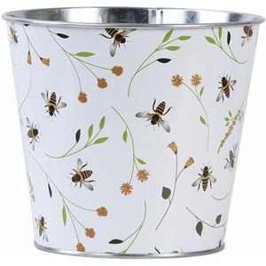Esschert Design Emmer/plantenpot/bloempot Happy Bee - zink - print - L15 x D16 X H14 cm