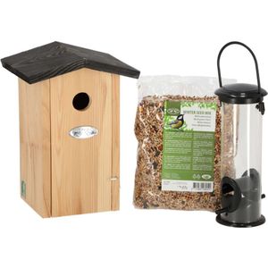Esschert Design - Vogelvoederset - Inclusief Voedersilo en Vogelhuisje - 1 kg Winterzaadmix