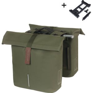 Basil City - Dubbele fietstas MIK - 28-32 Liter - Waterafstotend - Reflectiedetails - Moss green