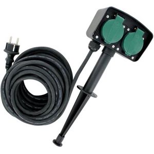 VB Extend Dubbele Tuincontactdoos op Spies - 10 meter Geaard Snoer - Zwart / Groen