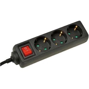 Stekkerdoos - 3-voudig - Zwart - Snoerlengte 1,5 Meter - Met Randaarde en Schakelaar