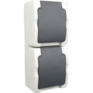 Ratio Duplex wandcontactdoos - spatwaterdicht - verticaal - IP44 - met deksel