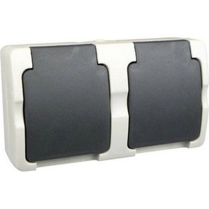 Ratio - Horizontale Dubbele Wandcontactdoos - Spatwaterdicht - Met Deksel - IP44 - 87x116x52 mm