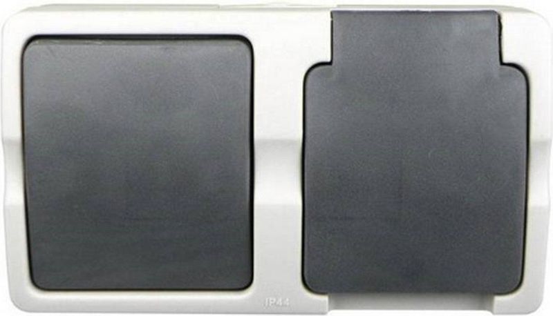 Ratio Schakelaar en stopcontact combinatie - spatwaterdicht - IP54 - horizontaal - plastic - 87x116x52 mm