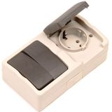 Ratio - Dubbele Schakelaar en Stopcontact - Spatwaterdicht - IP54 - Horizontaal - Plastic