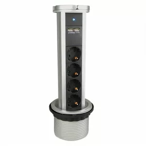 Tafelinbouwstopcontact met USB AC, 2-voudig inbouwstopcontact, tafelstopcontact, stekkerdoos voor tafelblad, werkblad, meubel, 1,8 m kabel (Wit