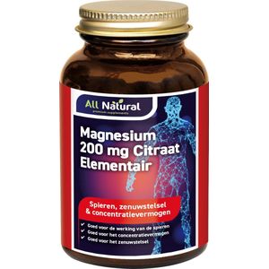 All Natural Magnesium 200 mg Citraat Elementair Tabletten