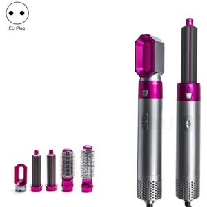 5-in-1 hot-air kam automatisch rechttrekken dual-purpose haardroger zilver + rose rood (EU-stekker)