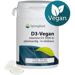 Springfield D3-Vegan-75 vitamine D3 75 mcg  90 Vegetarische capsules