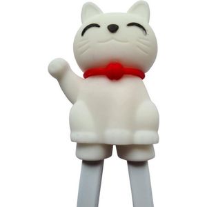chopstick child - Eetstokjes voor kinderen - Lucky cat motief - 22.5 cm - Wit