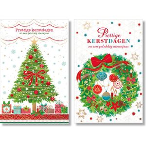 MGPcards - 2 doosjes à 10 Luxe dubbele wenskaarten - Kerst/Nieuwjaar - Foliebewerking - Witte envelop - 10.5 x 16 cm - 2 Motieven per doosje